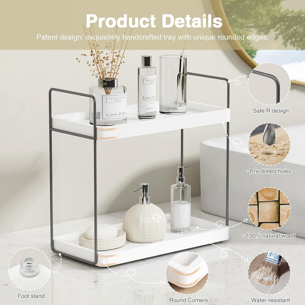 Forbena Organizador de baño blanco para encimera, estante organizad...