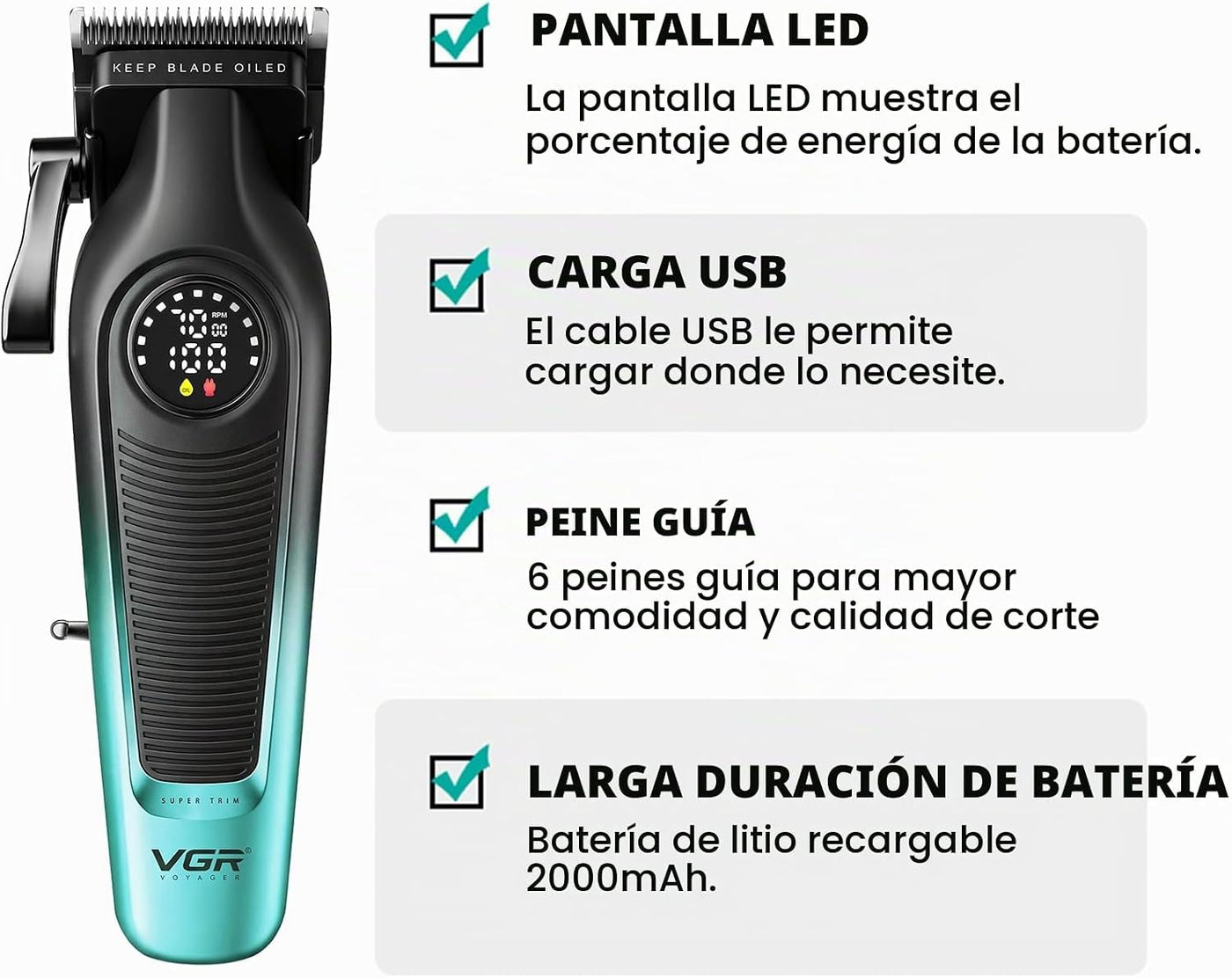 VGR V-196 - Cortapelos para hombres, inalámbrica, profesional, con...