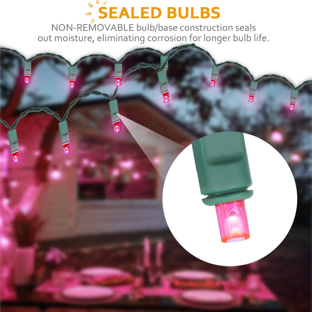 100 luces LED rosas de Navidad \u2013 50 pies 0.197 in de color ros...
