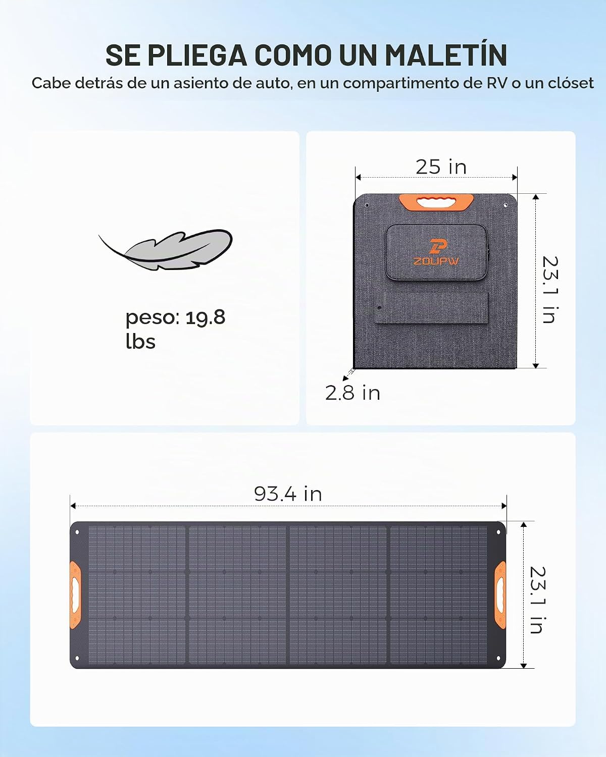 ZOUPW Panel solar portátil de 200W para central eléctrica | Panel s...