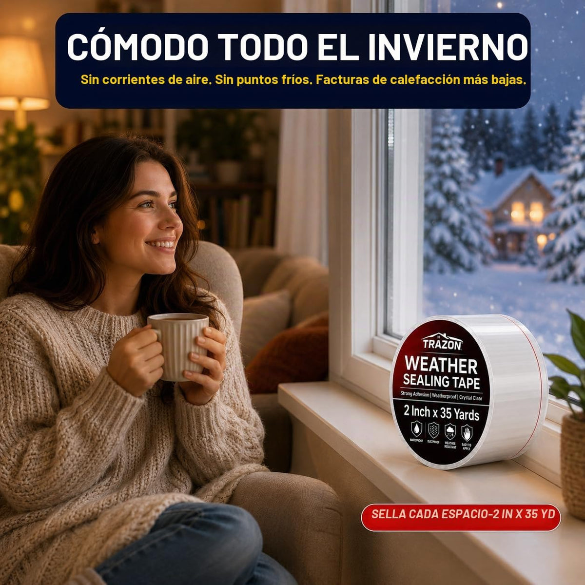 Cinta aislante ultra transparente para ventanas, 2 pulgadas x 35 ya...