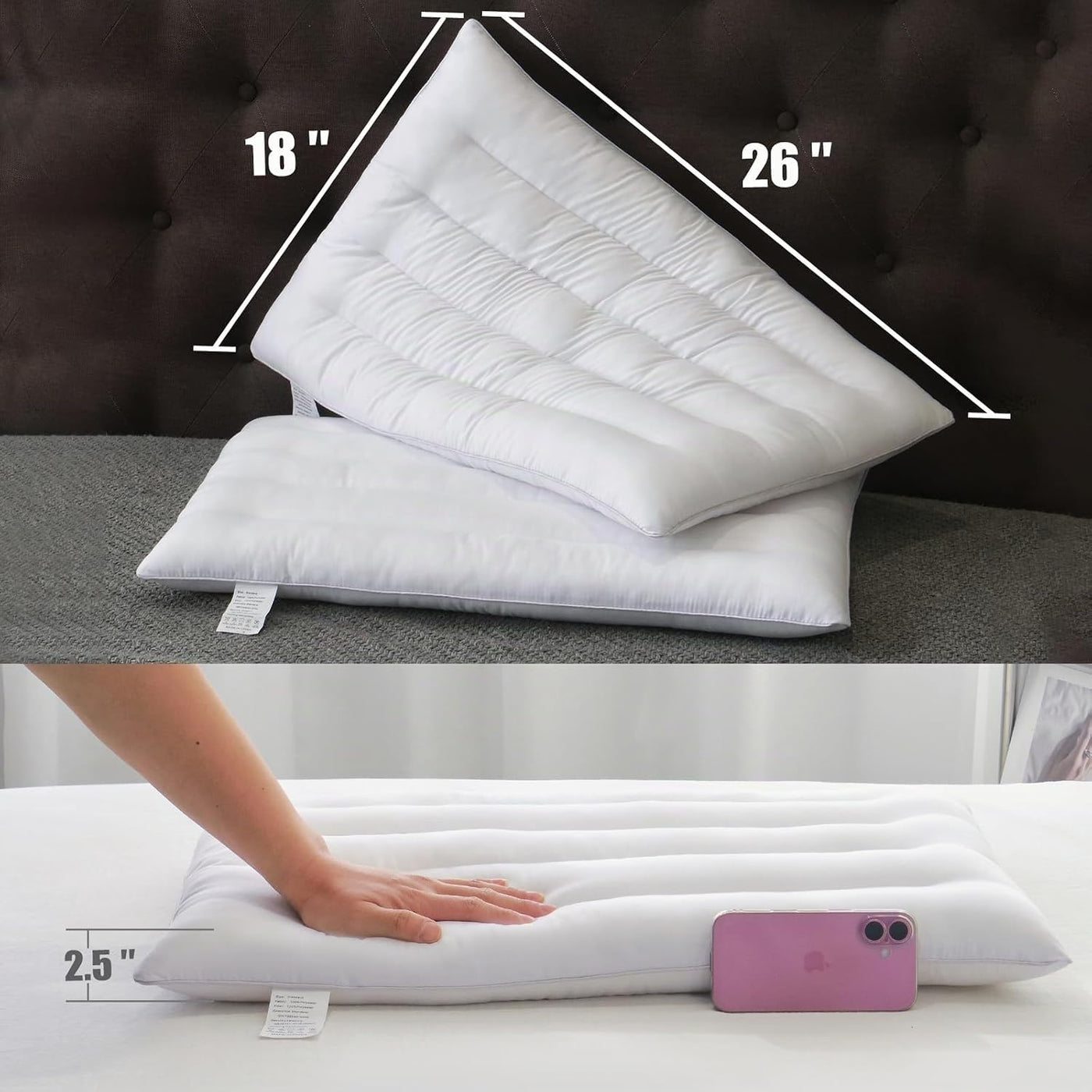 Suhedy Paquete de 2 almohadas delgadas para dormir boca abajo y esp...