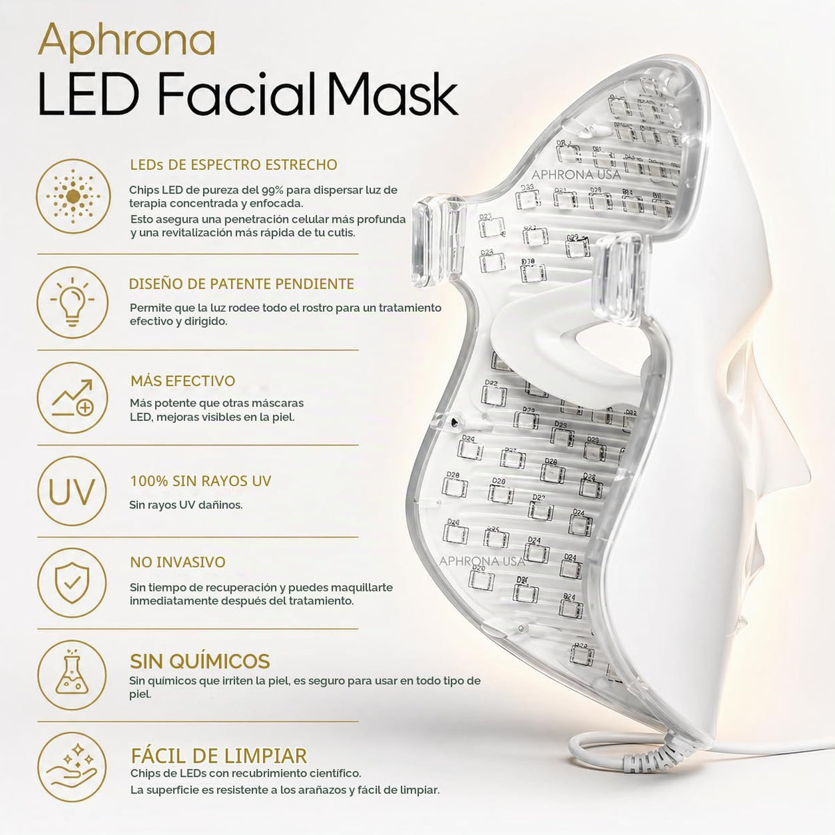 Aphrona MOONLIGHT PRO - Máscara facial con luz LED aprobada por la...