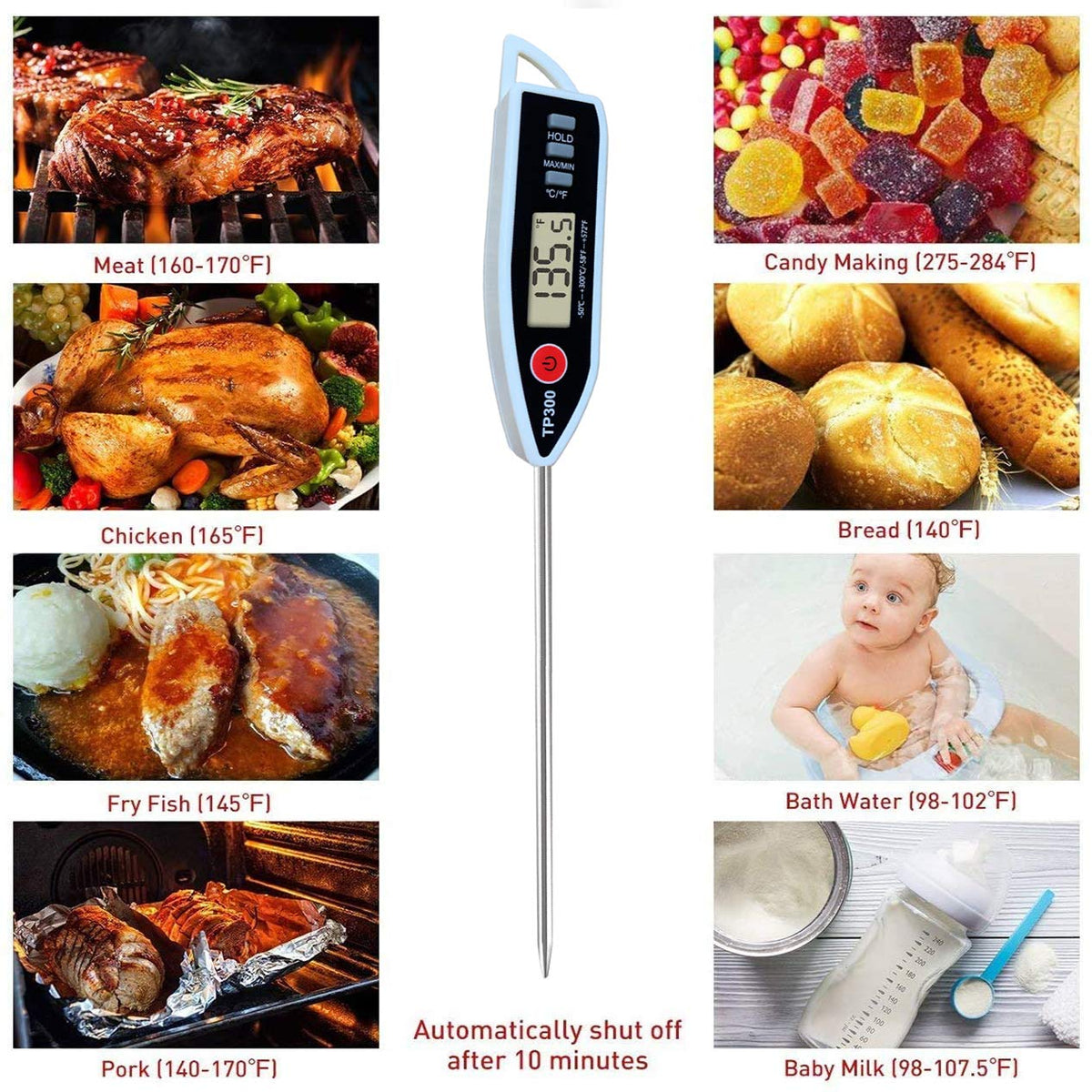Termómetro digital para alimentos de carne para dulces, vela, leche...