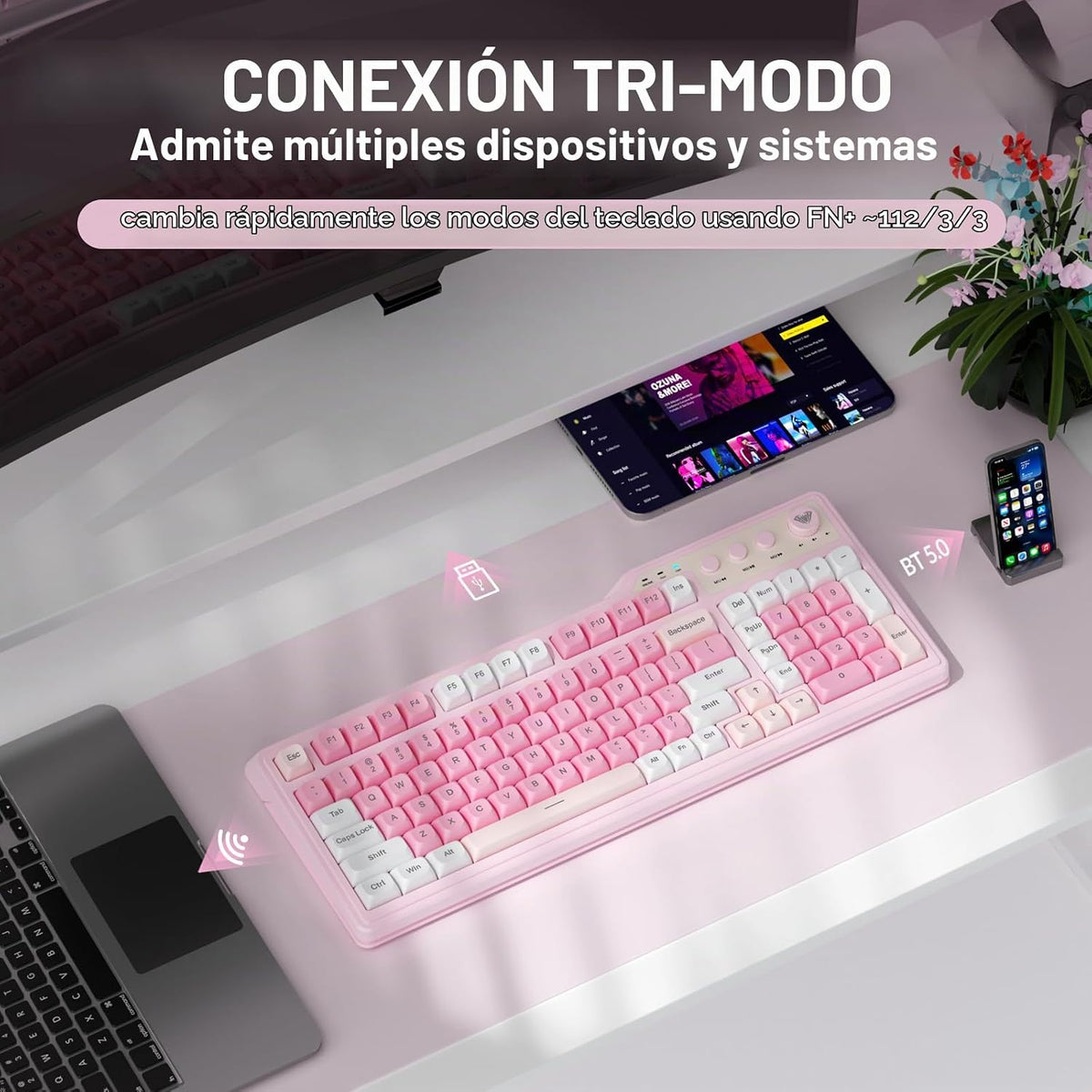 Aula F3099 Teclado inalámbrico para computadora para juegos con tec...