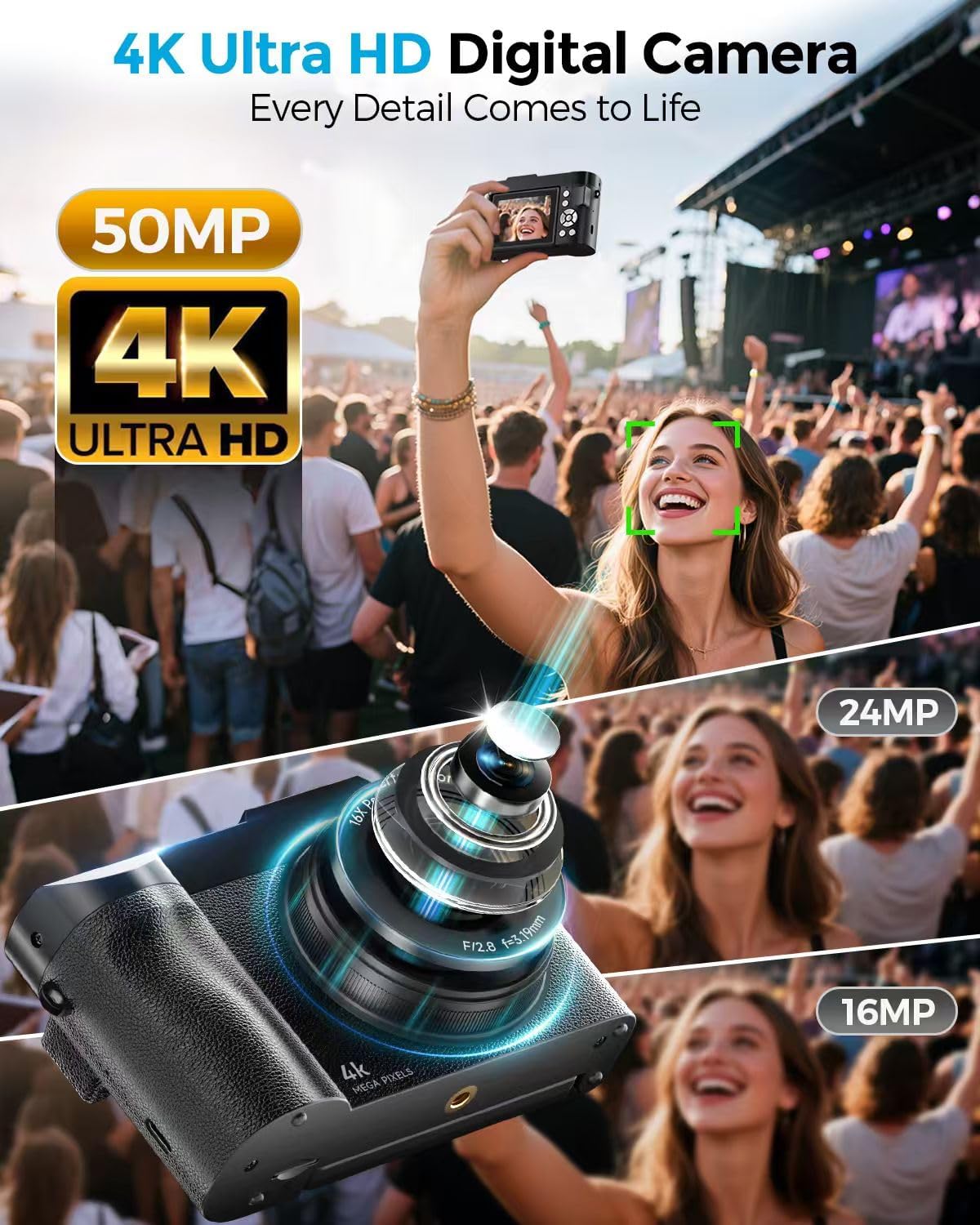 Cámara digital 4K para fotografía, cámaras digitales de enfoque aut...