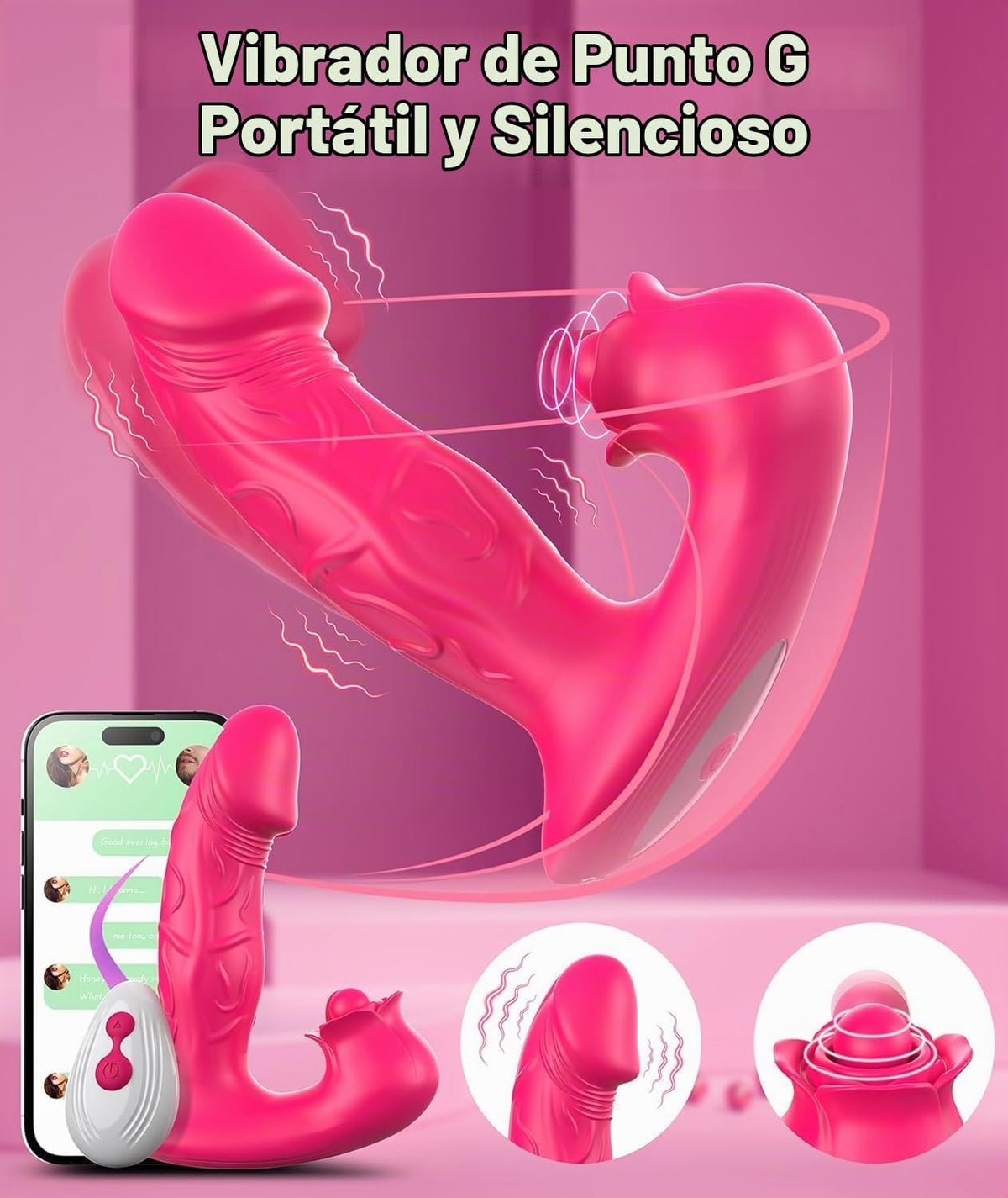 Juguetes sexuales de rosa para mujeres, vibrador de empuje - Juguet...