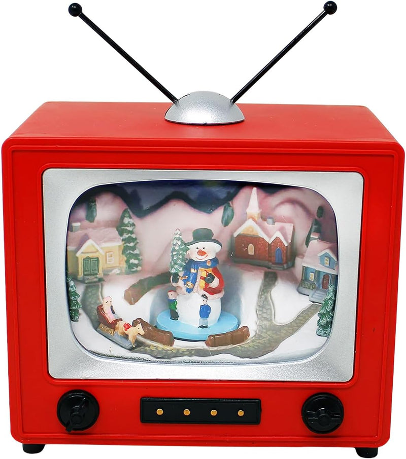 MOMENTS IN TIME Televisor retro rojo con escena del hogar de pueblo...