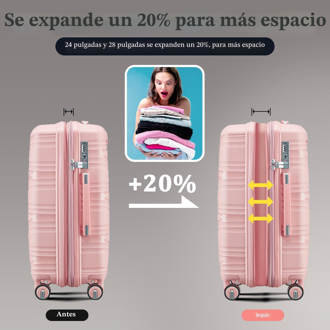 TRAVELEO Juego de maletas de 4 piezas expandibles de color rosa ríg...