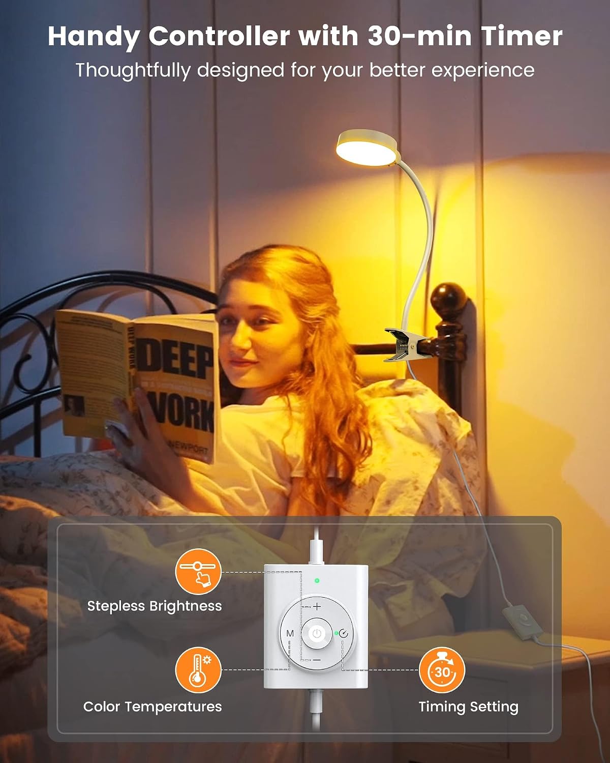 Glocusent Luz con clip y luz de libro para leer en la cama