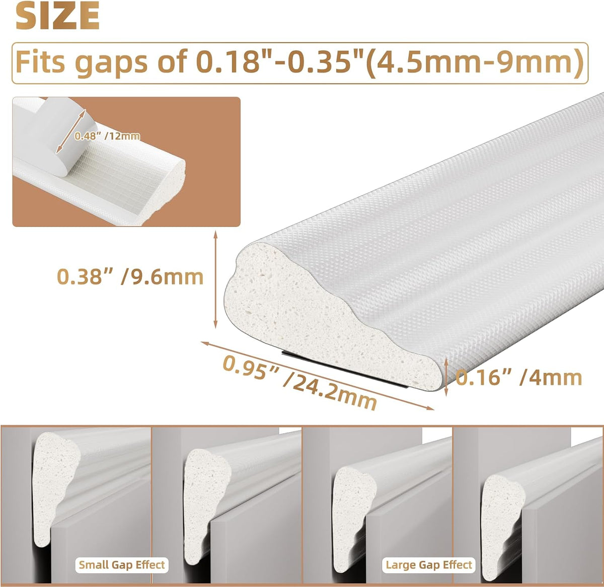 3 piezas × 196" de cinta selladora de espuma en forma de cuña p...
