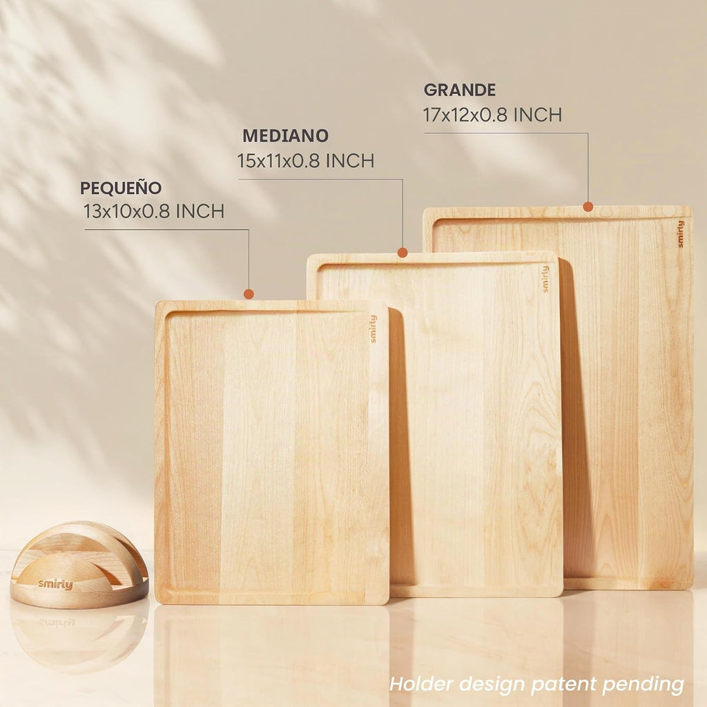 SMIRLY Juego de tablas de cortar de madera para cocina, juego de ta...