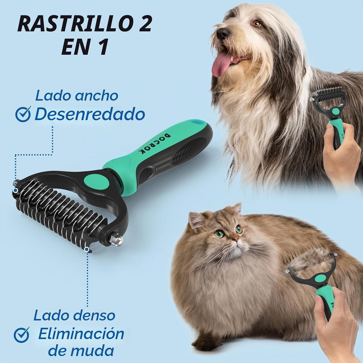 Docrok Cepillo de Aseo para Mascotas y Peine de Metal Combo, Cepill...