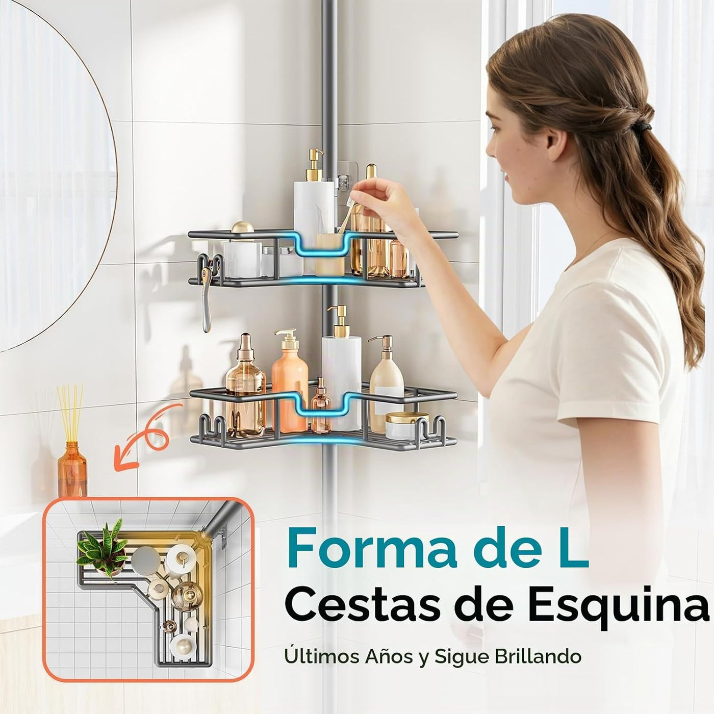 HAMITOR Almacenamiento de baño ajustable de 4 niveles: estante de t...