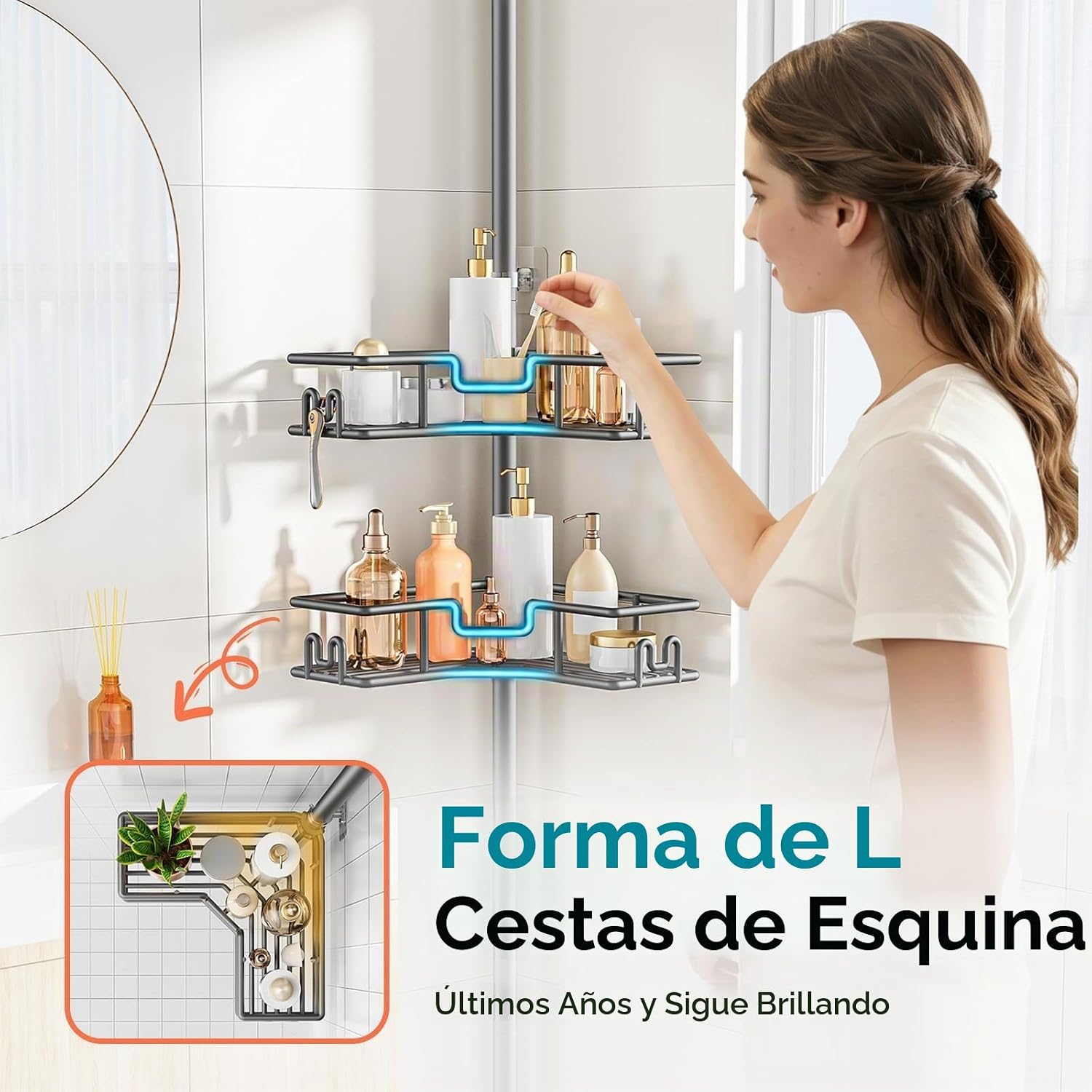 HAMITOR Almacenamiento de baño ajustable de 4 niveles: estante de t...