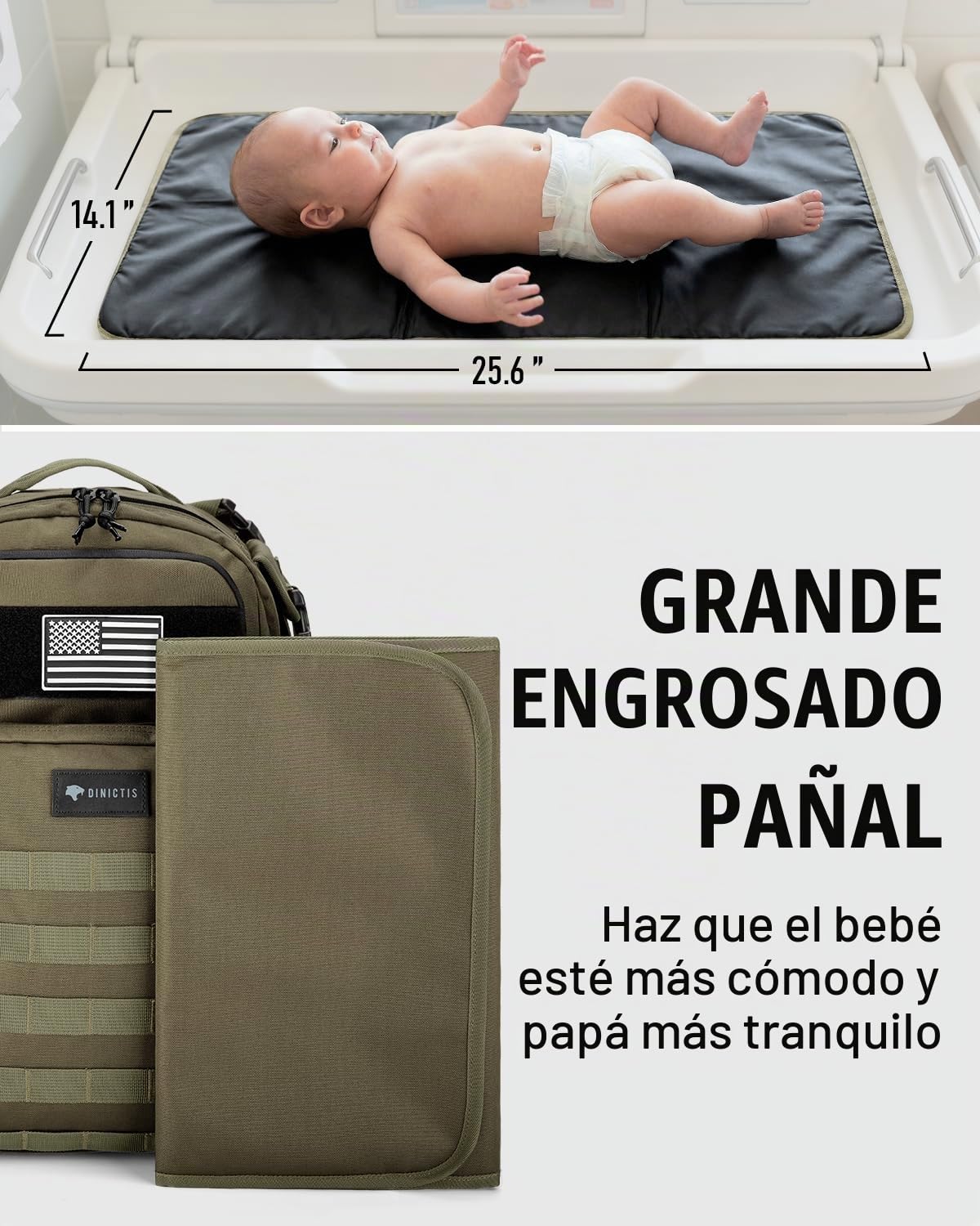 Dinictis Mochila de pañales de 40 L para papá, bolsas de pañales de...