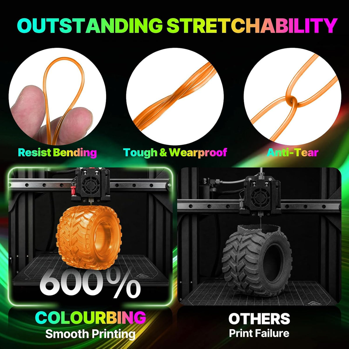Colourbing Filamento flexible de TPU 95A para impresora 3D, suave y...