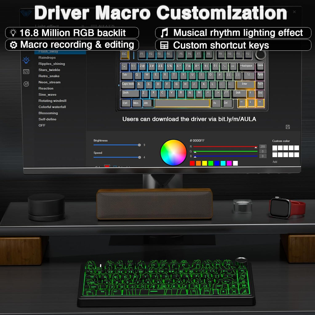 AULA F75 Pro Teclado mecánico inalámbrico con perilla, 75% teclados...