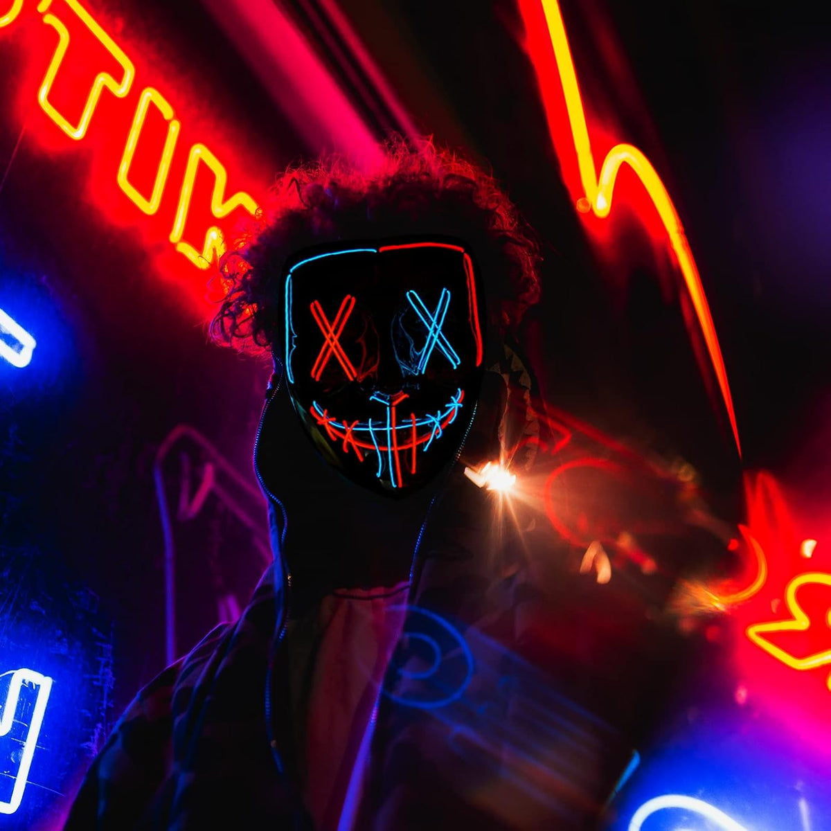 Poptrend Máscara de Halloween con luz LED, máscara de miedo para fe...