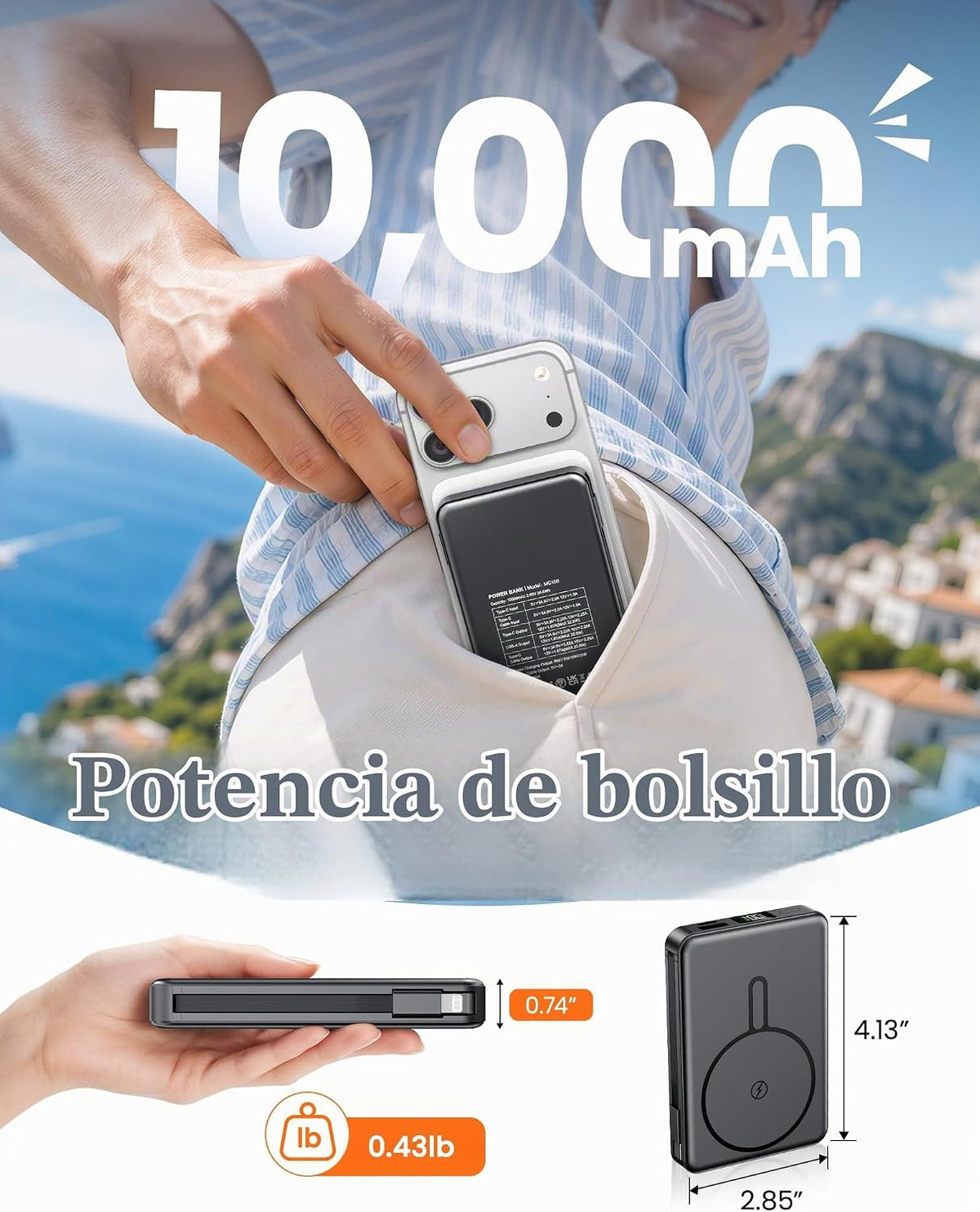 RONEGN Banco de energía 10000mAh carga rápida magnética inalámbrica...