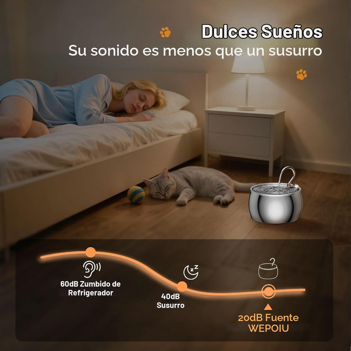 WEPOIU Fuente de agua para gatos de acero inoxidable -2.5L\/84 onza...