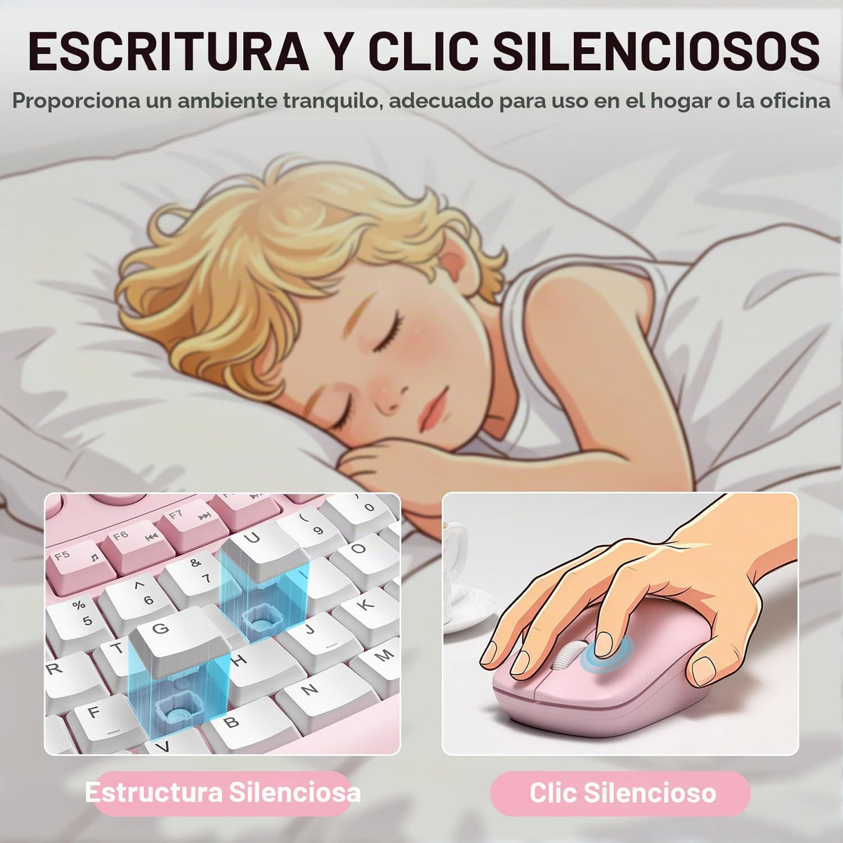 Combo de teclado y mouse inalámbricos, teclado silencioso ergonómic...
