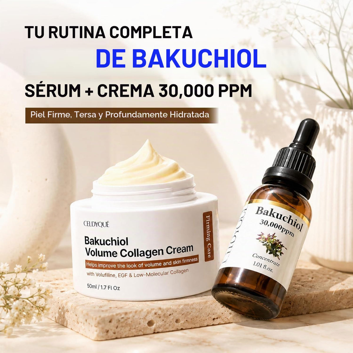 Suero mixto concentrado de bakuchiol coreano 30.000 ppm y crema de...