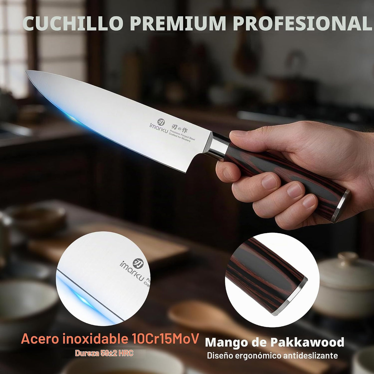 imarku Juego de cuchillos de 18 piezas con acero inoxidable de alto...