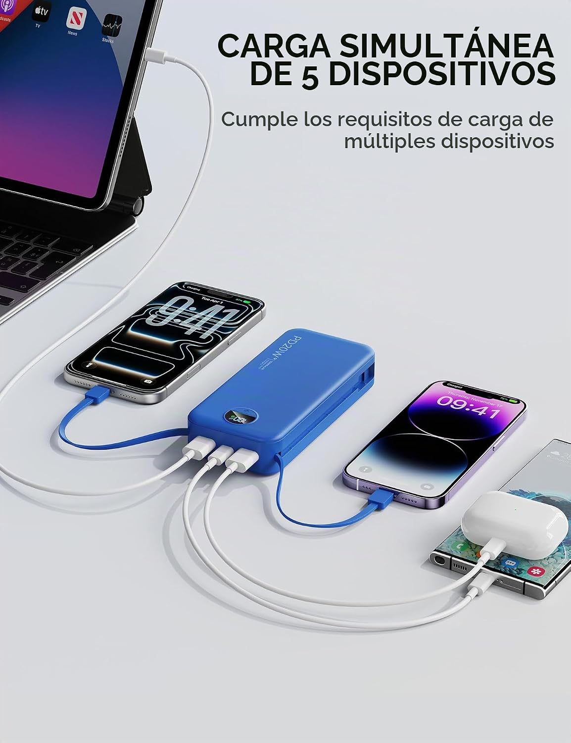 Nusyddy Cargador portátil 20000mAh de carga rápida w\/incorporado e...