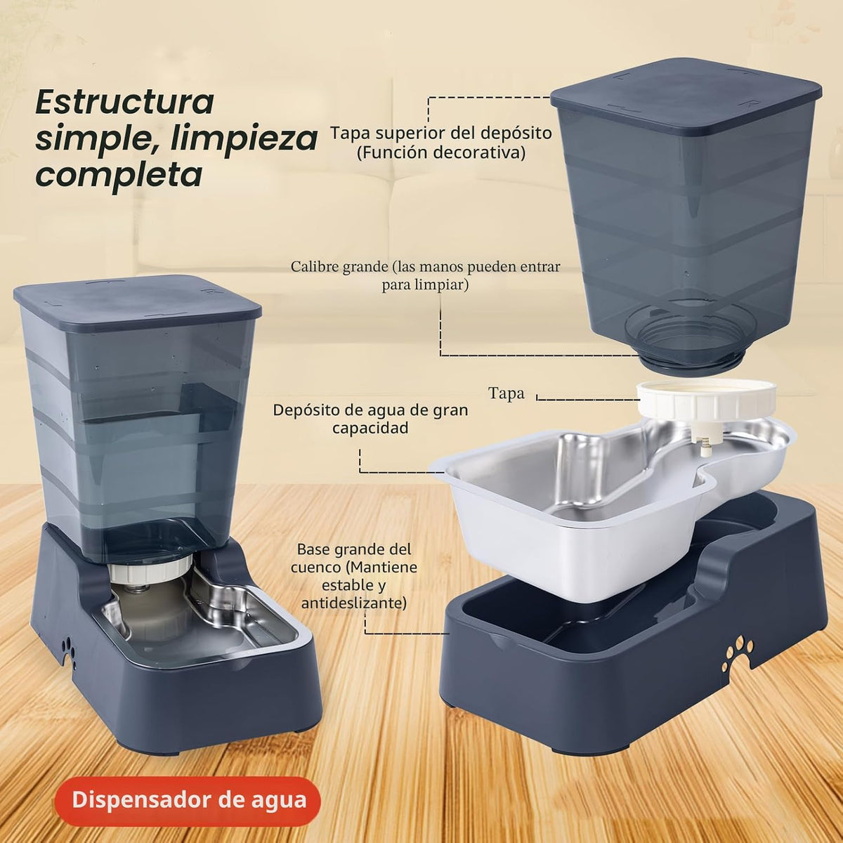 Meikuler Alimentador automático para mascotas, 5.2 L, dispensador d...