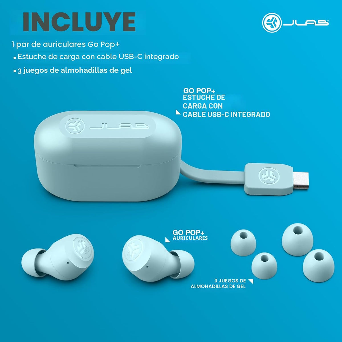 JLab Go Air Pop+, auriculares inalámbricos verdaderos, auriculares...