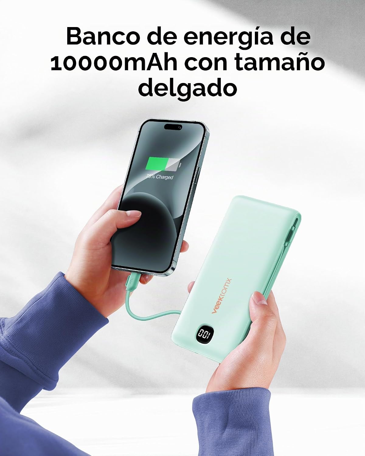 Cargador portátil VEEKTOMX de 10000 mAh con cables integrados y enc...