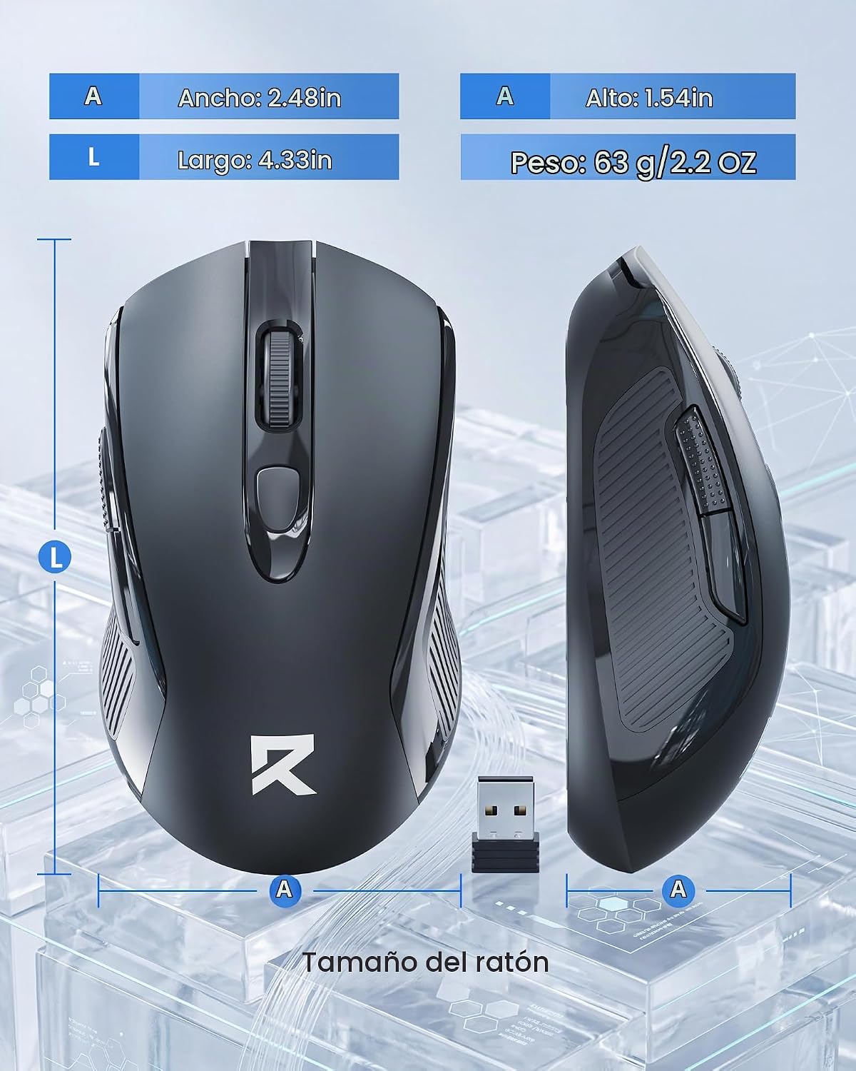 Redragon Ratón inalámbrico BT&amp; 2.4GHz Modo dual - Máximo 4000 D...