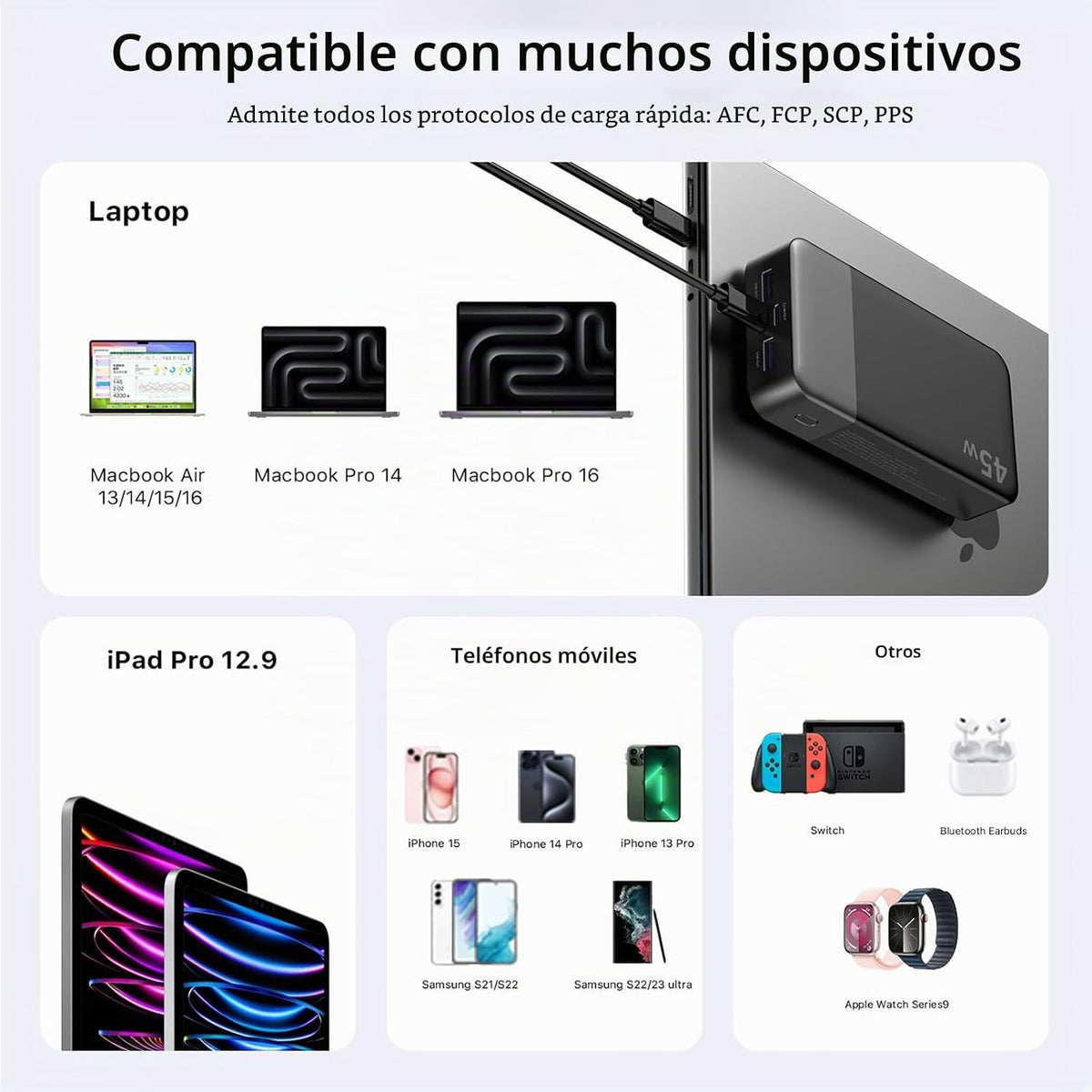NOBIS Cargador portátil, banco de energía de 45 W 20000 mAh y 22.5...