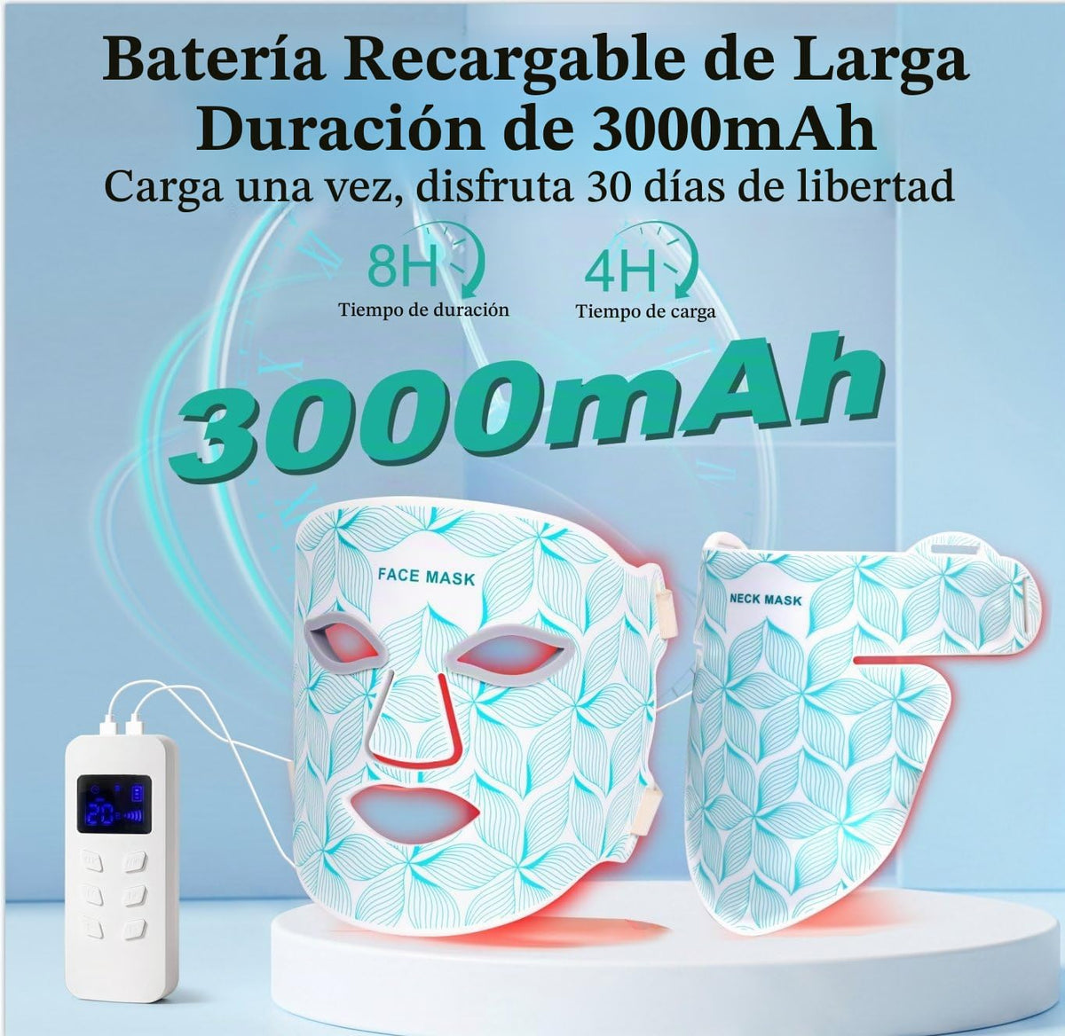 Máscara de terapia de luz roja para la cara y el cuello, 8 colores...
