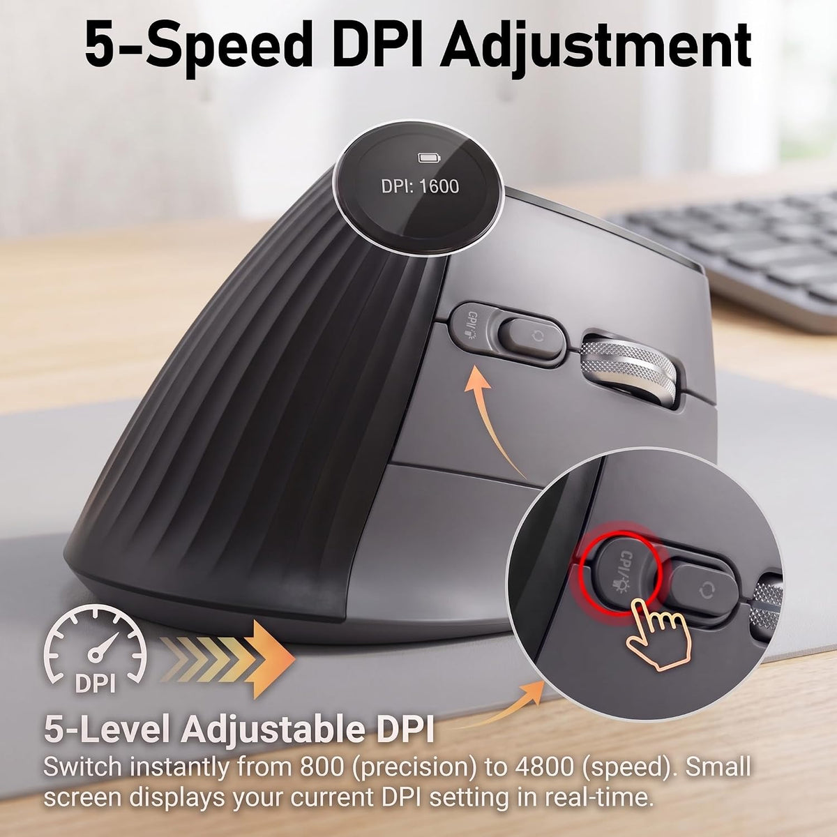 Taimousetvs Ratón vertical inalámbrico, dial ergonómico de acceso d...