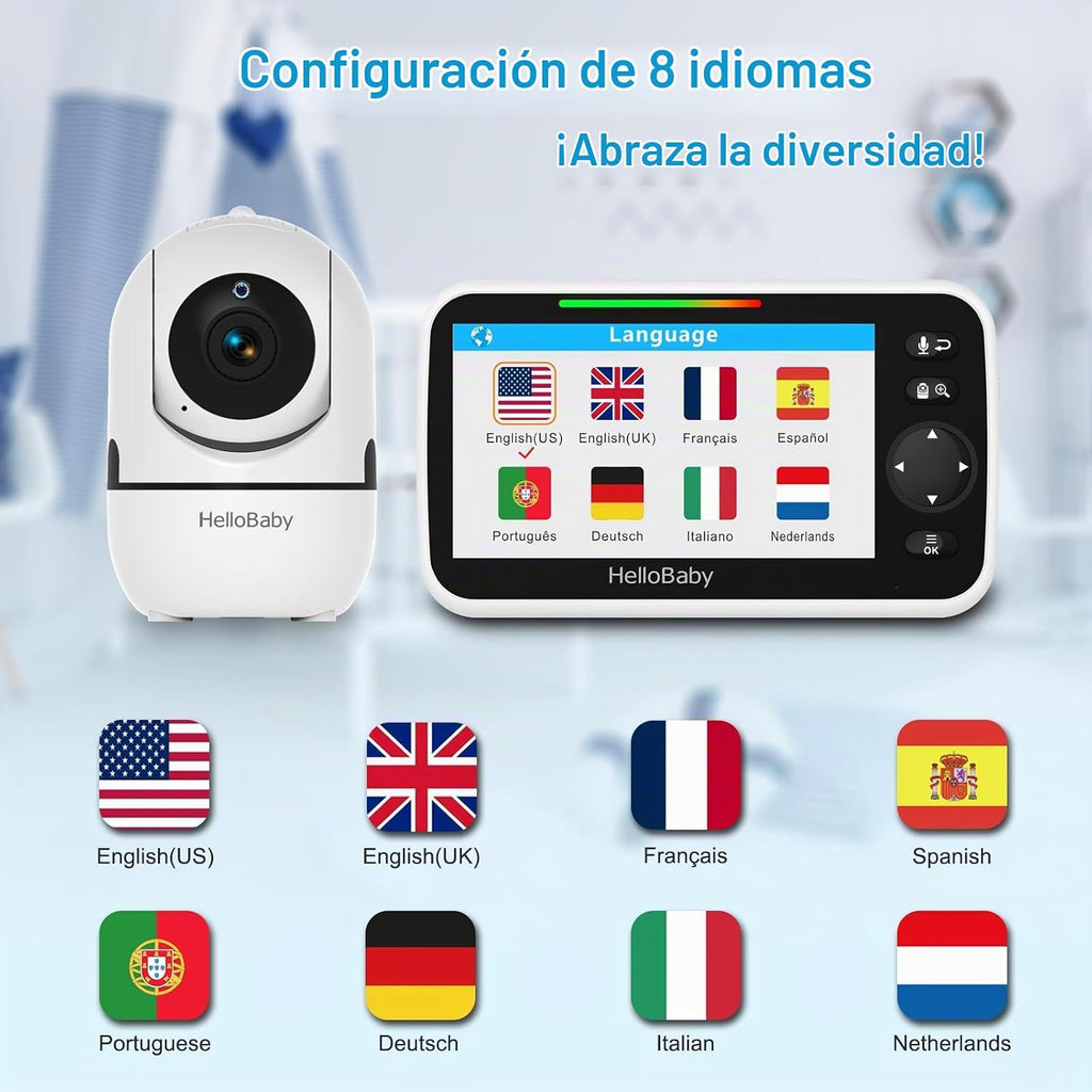 HelloBaby Monitor de bebé sin WiFi, pantalla de 5 pulgadas, batería...