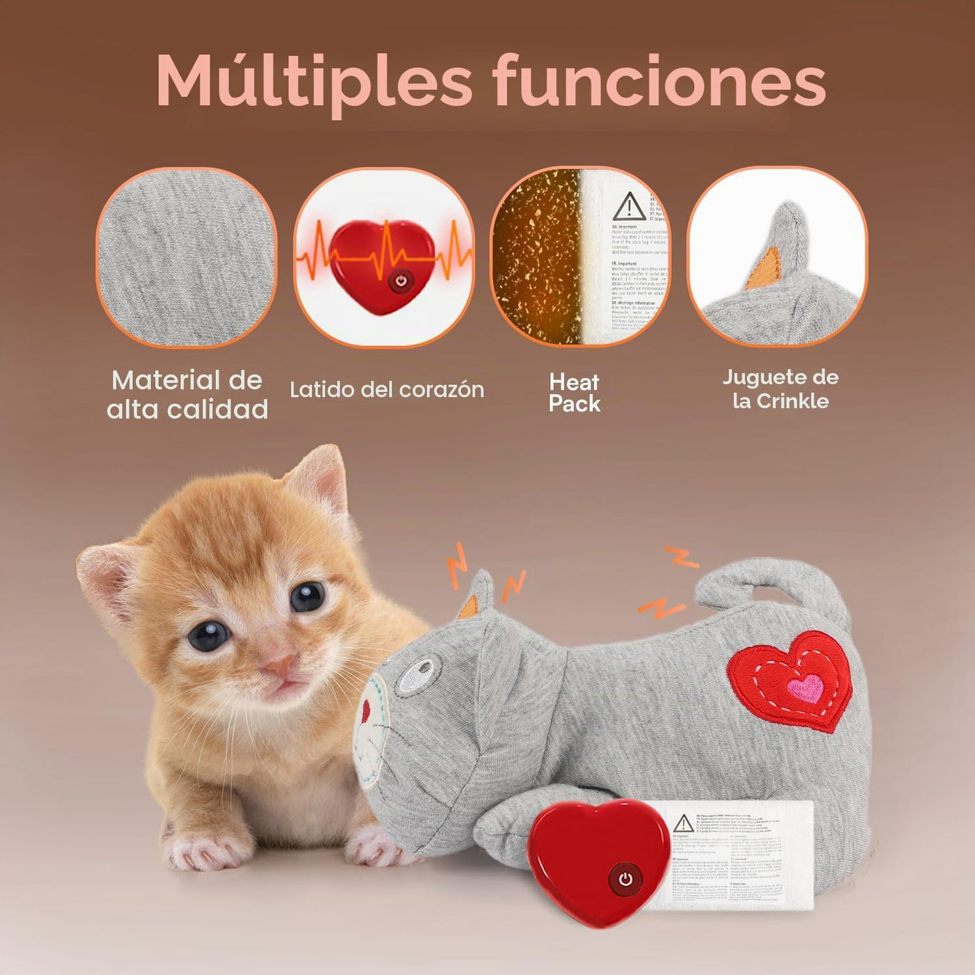 ALL FOR PAWS Heartbeat - Juguete de peluche para gatos, compañero c...