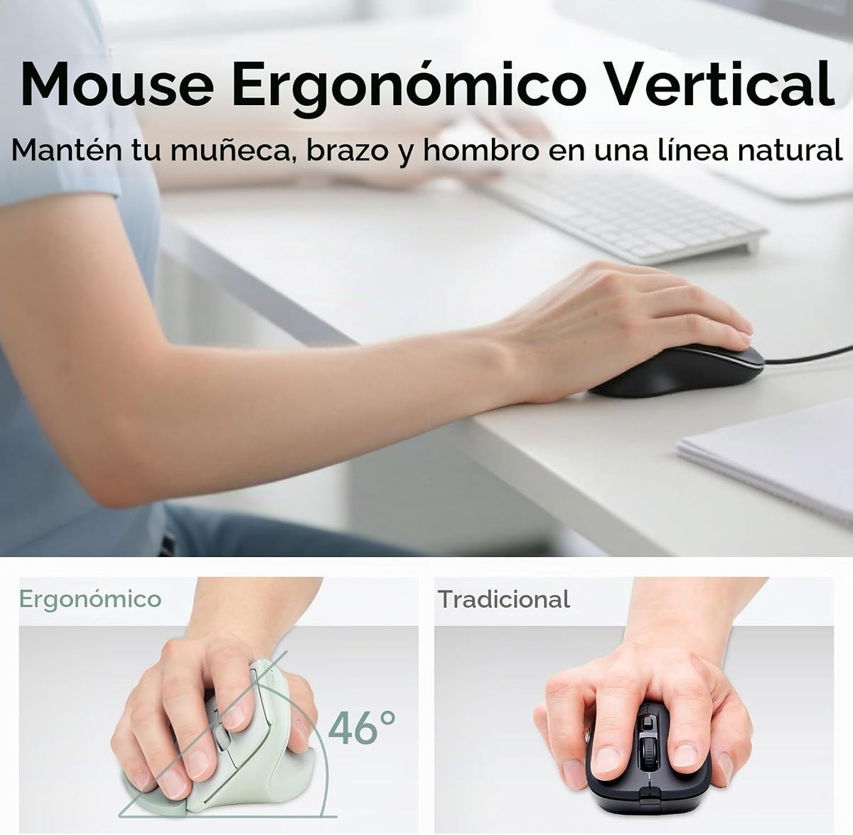 SANWA Ratón ergonómico inalámbrico para manos grandes con reposamuñ...