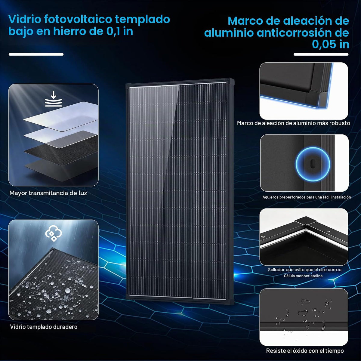 Panel solar de 200 vatios, 18BB tipo N A+ celda monocristalina 25%...