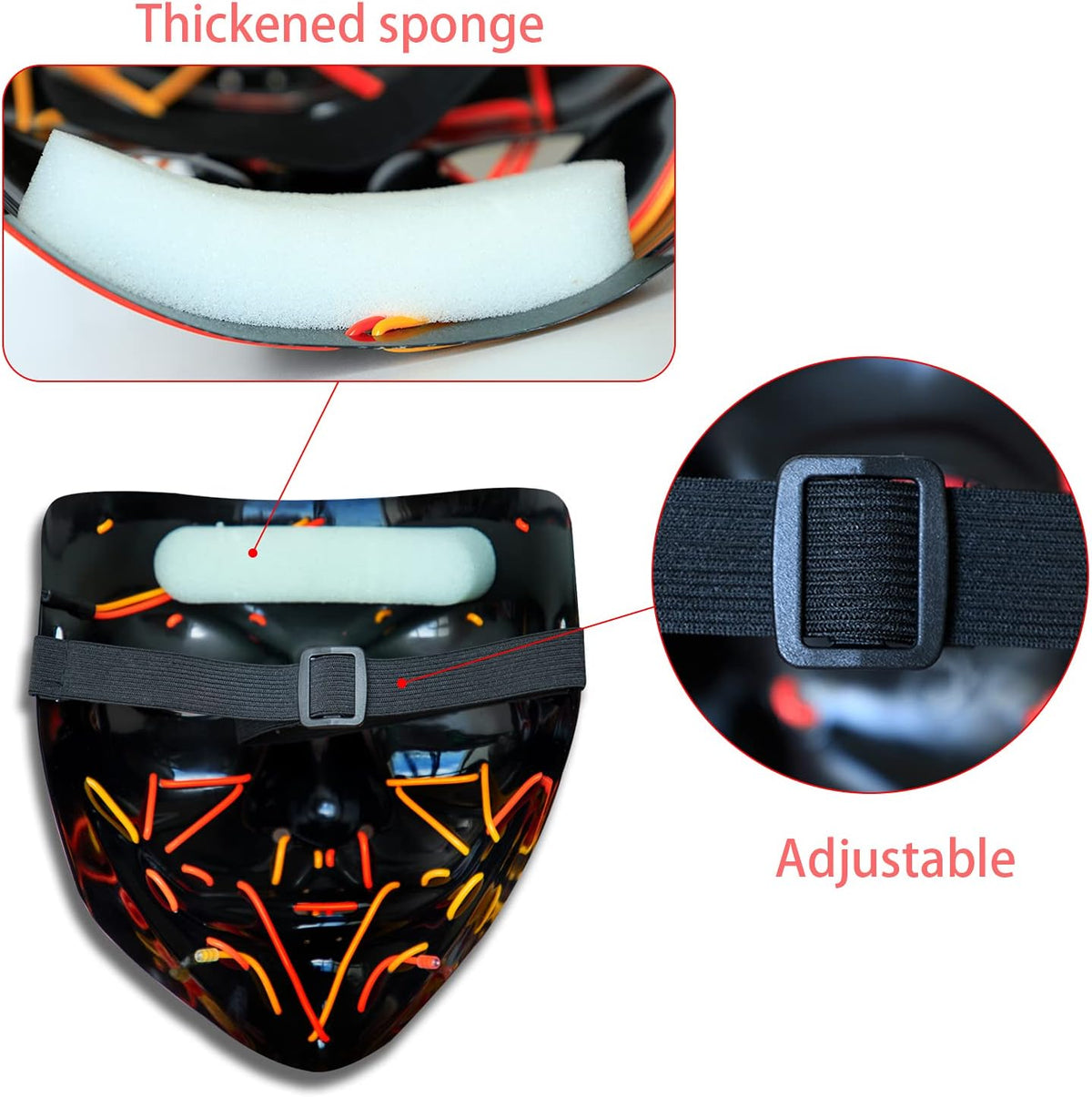 Poptrend - Máscara de Halloween con luz LED, máscara de miedo para...