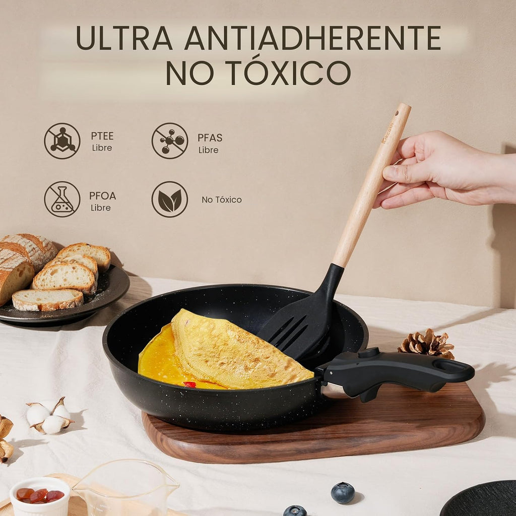 KIKCOIN Juego de ollas y sartenes, juego de 30 utensilios de cocina...