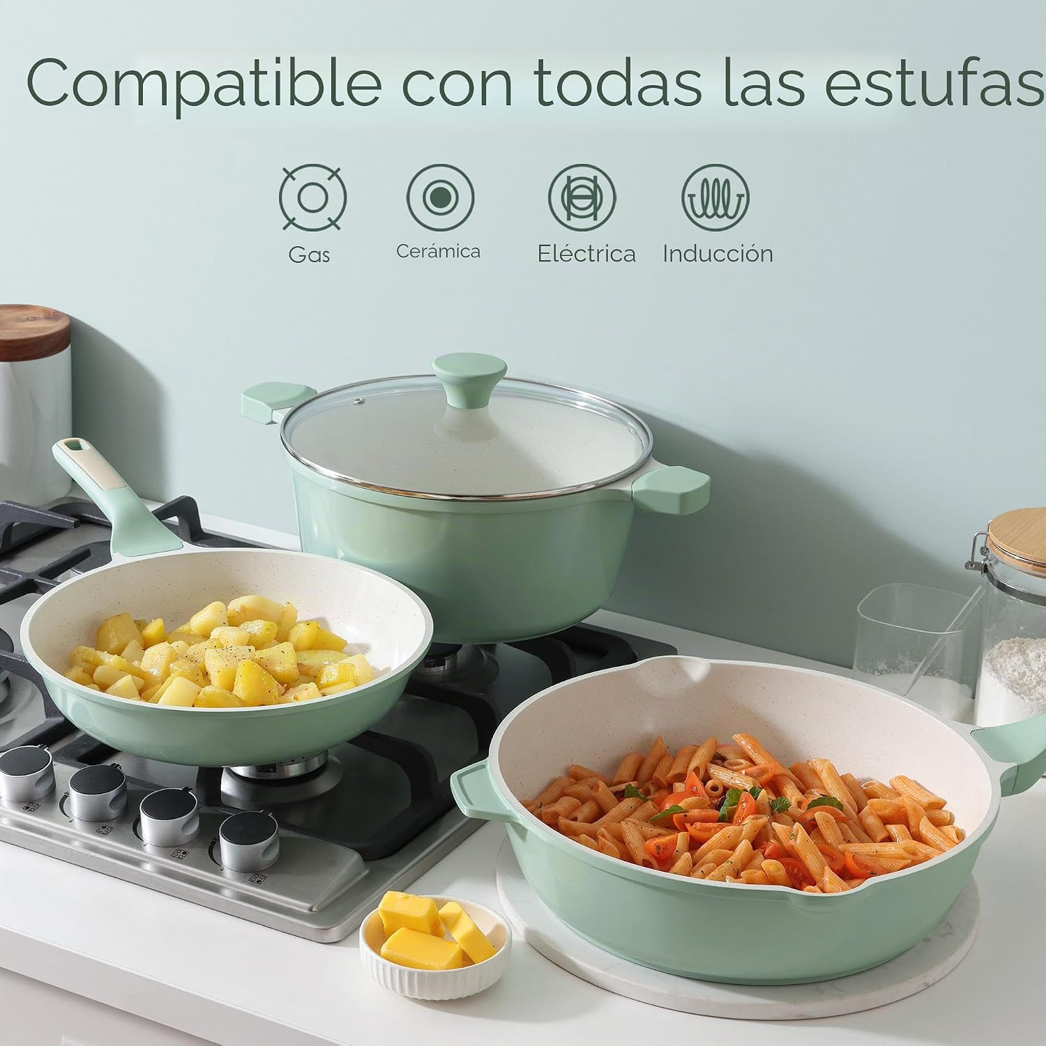 SENSARTE Juego de utensilios de cocina de cerámica antiadherente gr...