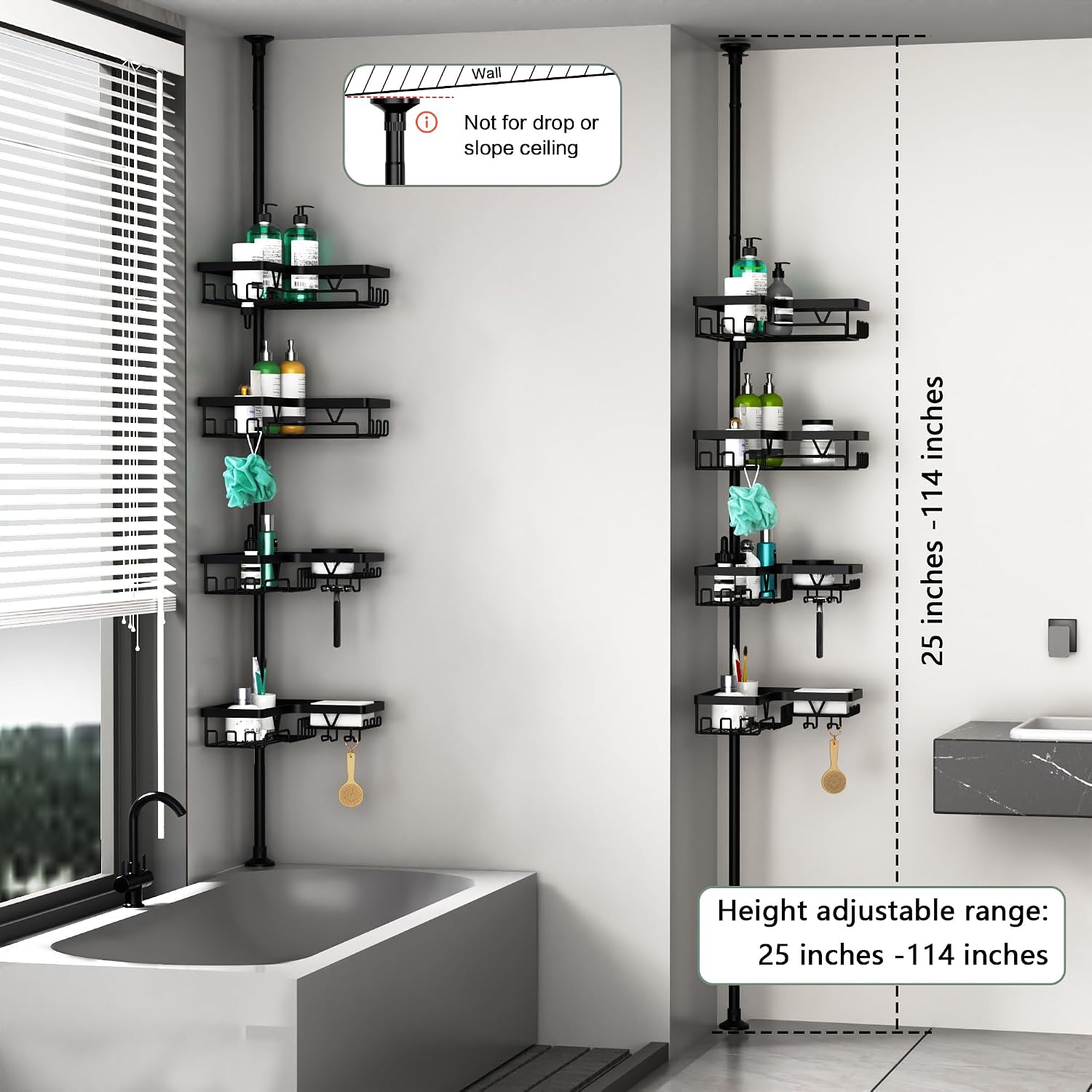 DAOYA Corner Shower Caddy Tension Pole - Organizador de ducha de 4...