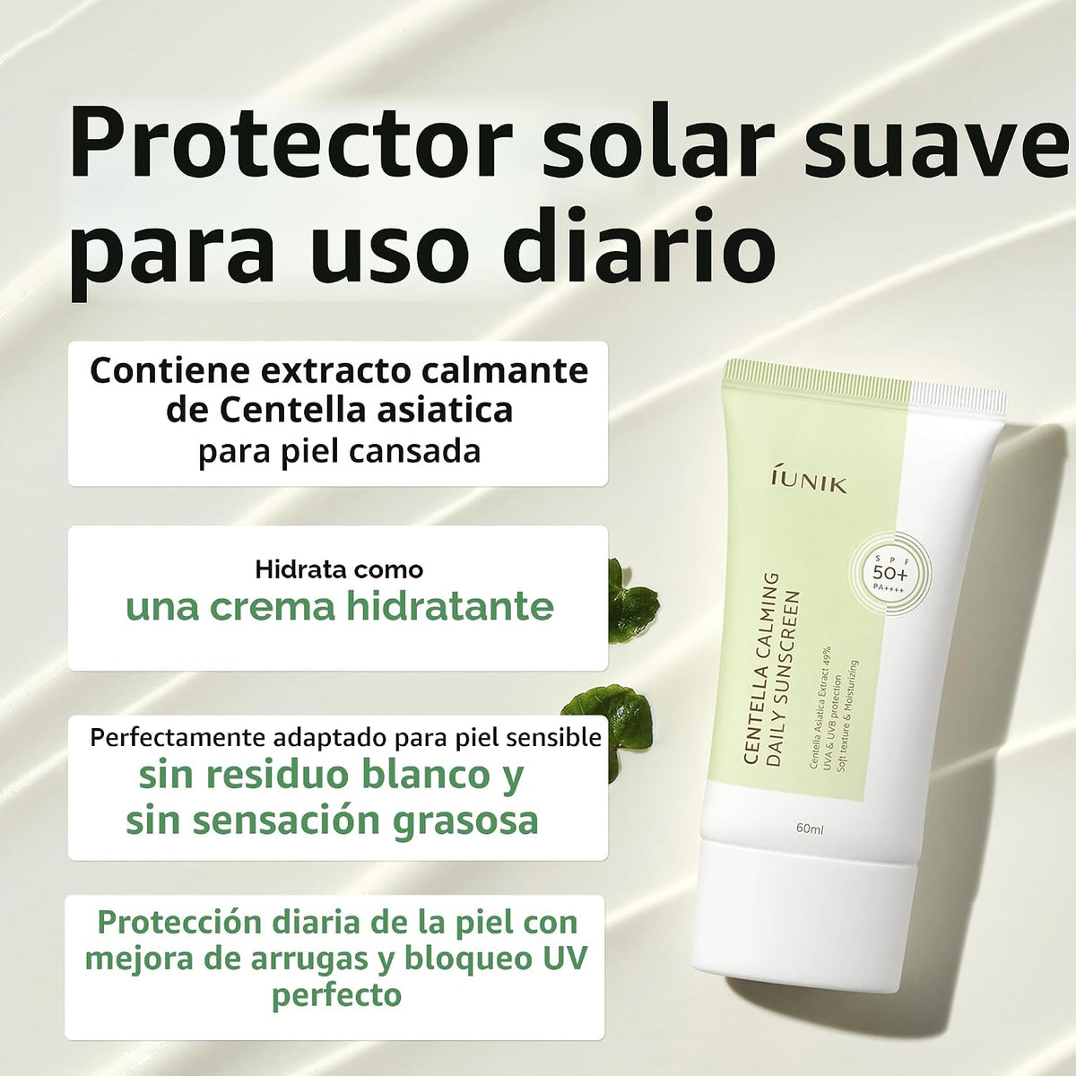 IUNIK Crema de Protección Solar Diaria Calmante Centella SPF 50+ PA...