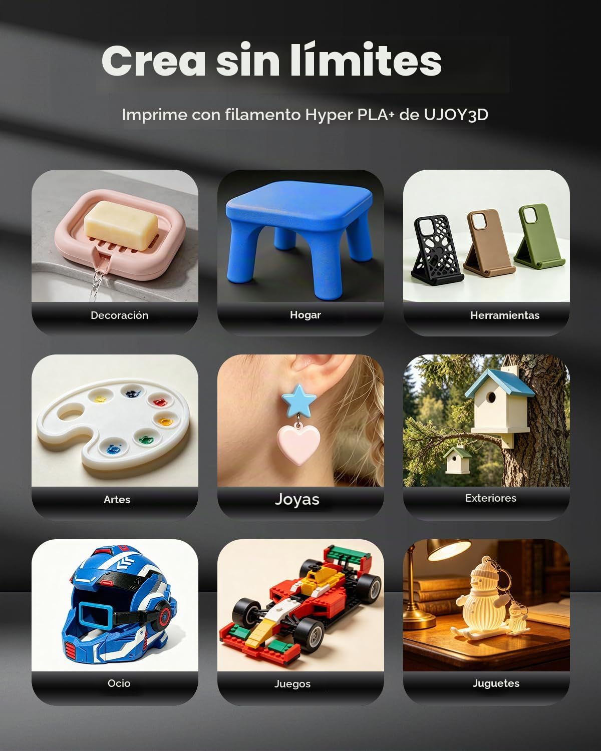 UJOY3D Paquete de filamentos Hyper PLA+ de 8.8 lbs para impresora 3...