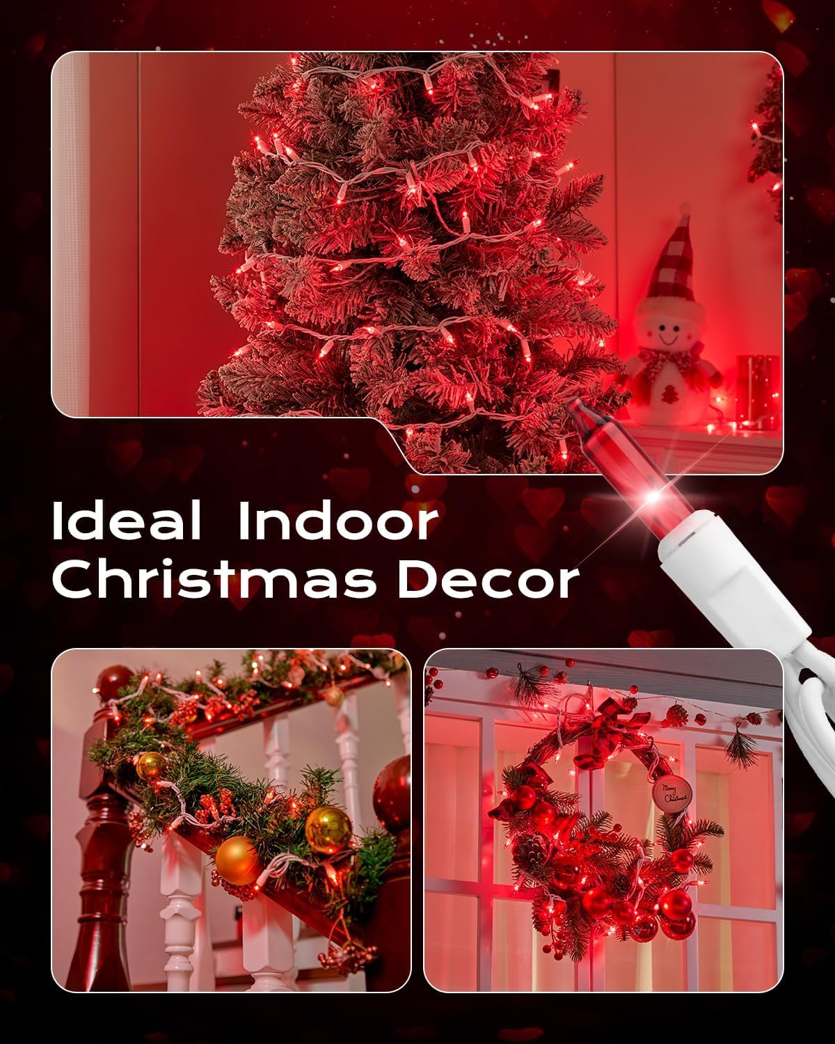 Minetom Luces de Navidad rojas, 100 unidades, bombilla incandescent...