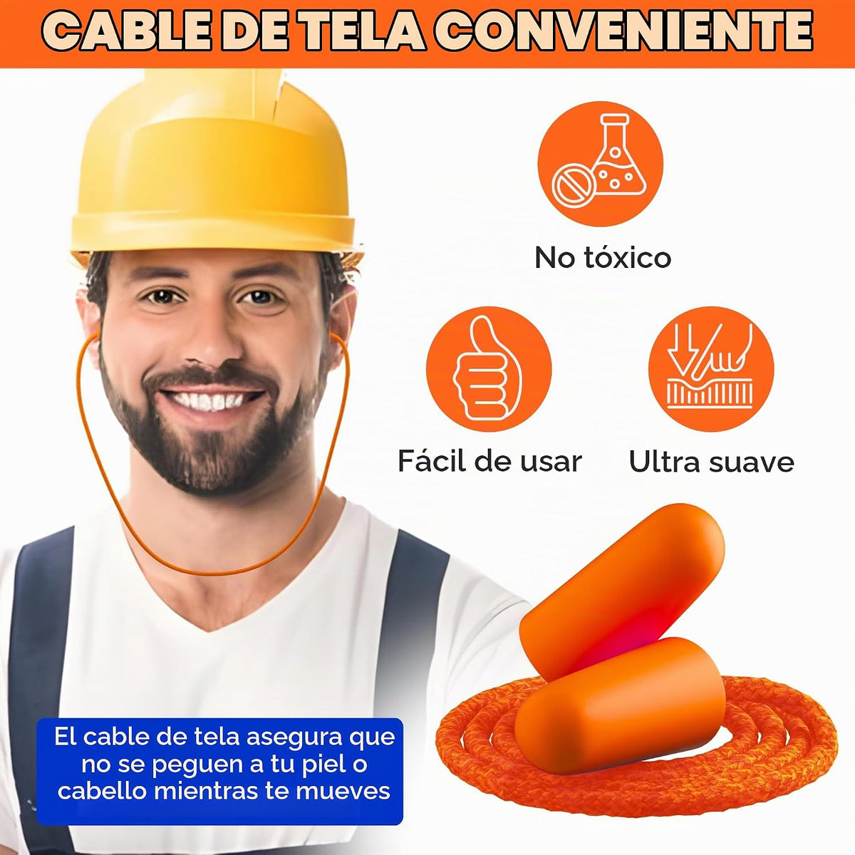 Tapones para los oídos con cable de espuma, 100 pares, protección a...
