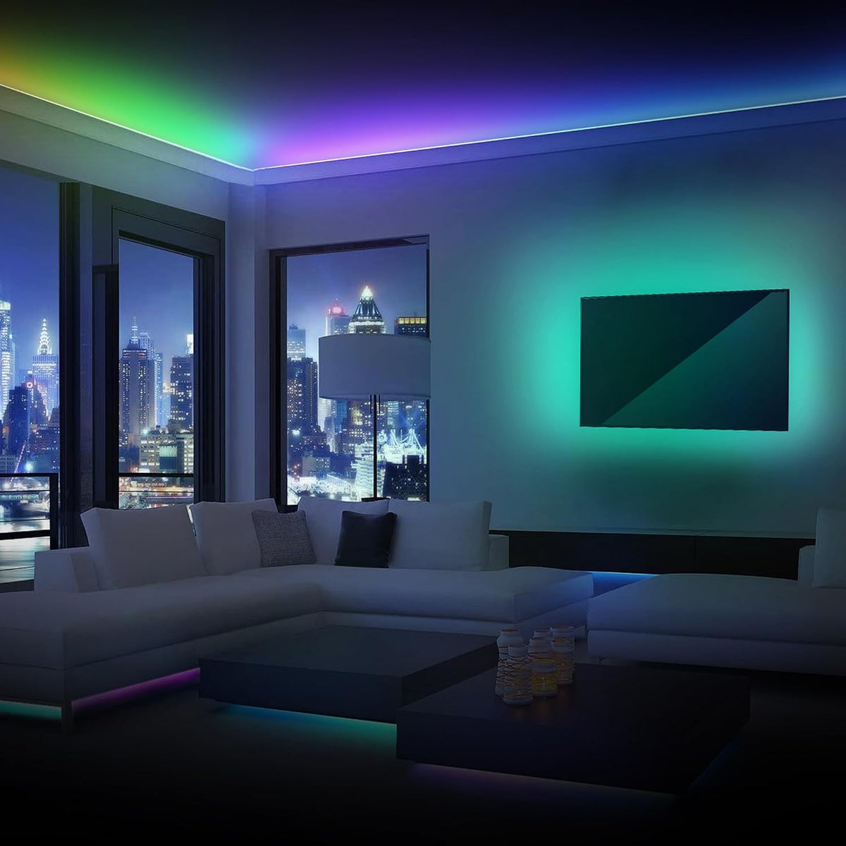Monster Tira de luces LED inteligentes RGB+IC de 25 pies, tira de l...