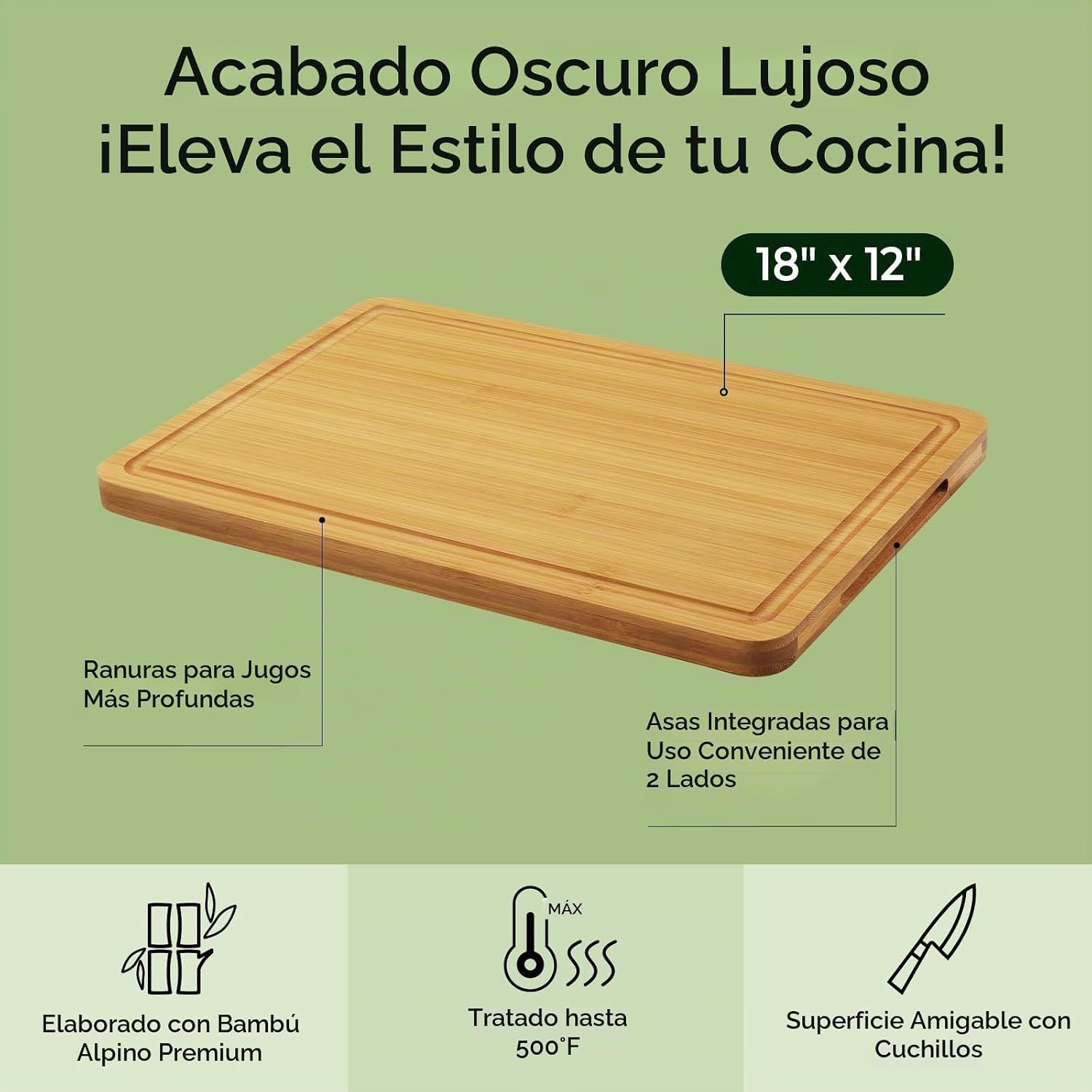 Keechee Kitchen Essentials Tabla de cortar de bambú natural XL con...